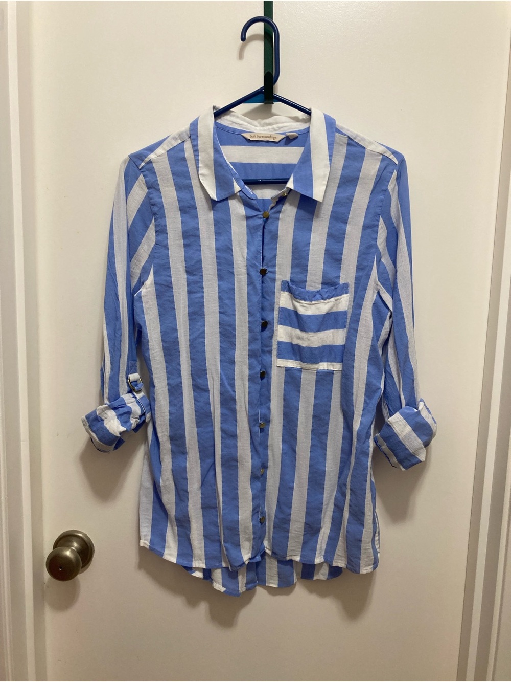 SoftSurroundings tunic style, White and Blue BigShirt, size Medium